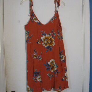 Paper Moon Summer Dress Small Mini Orange Rust Floral Textured